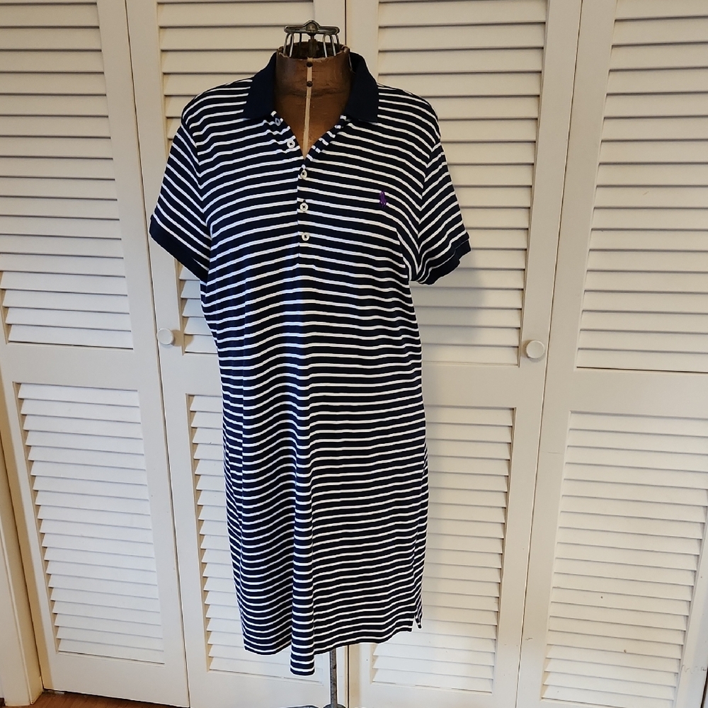 Ralph Lauren Navy and White Striped Polo Dress
